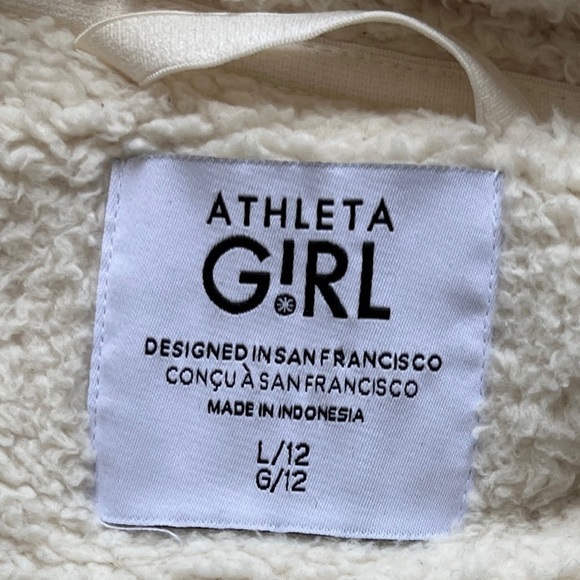 Athleta Girl So Toasty Tugga Sherpa Metallic Coat Size 12 / Large In Cream White - Picture 12 of 16